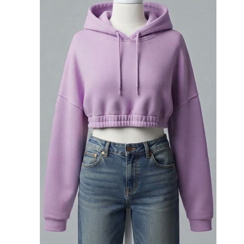 Scoop Womens Lavender Purple Scuba Cropped pullover Hoodie Sweatshirt XXL NWT